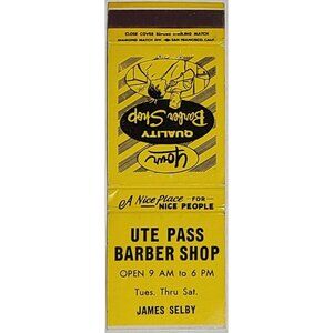 Ute Pass Barber Shop Matchbook Cover Cascade CO Colorado James Selby